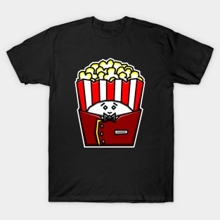 Cute Box of Buttered Popcorn in a Movie Theater Usher's Uniform - Popcorn T-Shirt